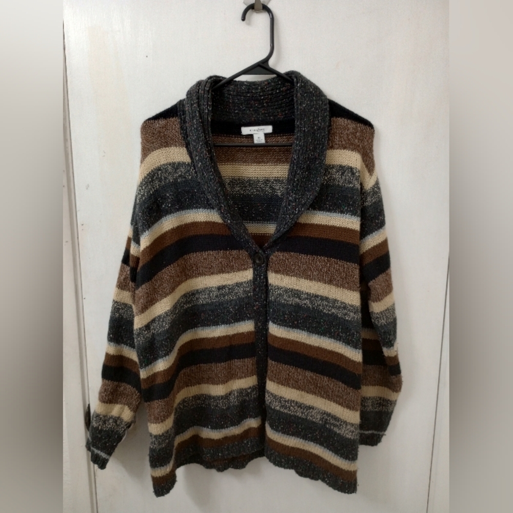 Women's Plus Size Striped Sweater - Brown, Black, Cream